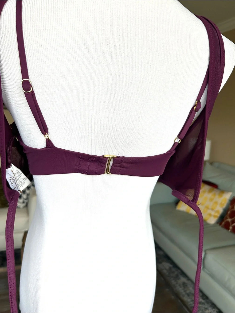 BECCA Muse Mesh-Overlay Multi-Way Bralette Bikini Top Aubergine Deep Purple NWOT - Picture 10 of 12